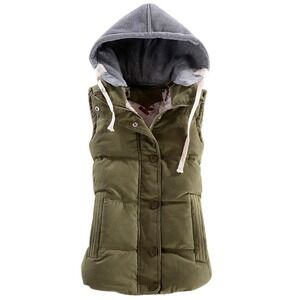 NWT Yeokou Women's Hooded Puffer Vest Black Quilted Sleeveless Slim Fit XS